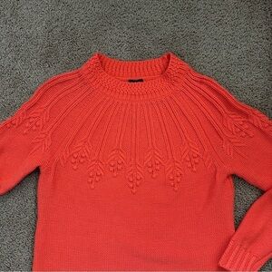 Talbots Women’s Sweater in Orange Color Embroidered Crew Neck Knit sz S